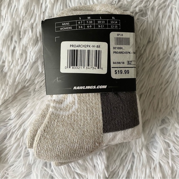 RAWLINGS NWT 2 PACK Pro Arch Sports Baseball Sock Cotton White Unisex - Picture 3 of 6